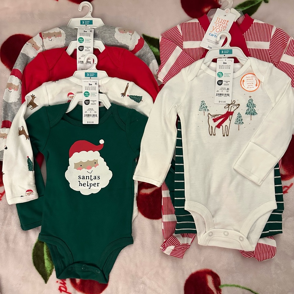 Carter's Holiday Bodysuit Collection - Green, Red, White Size 3months .